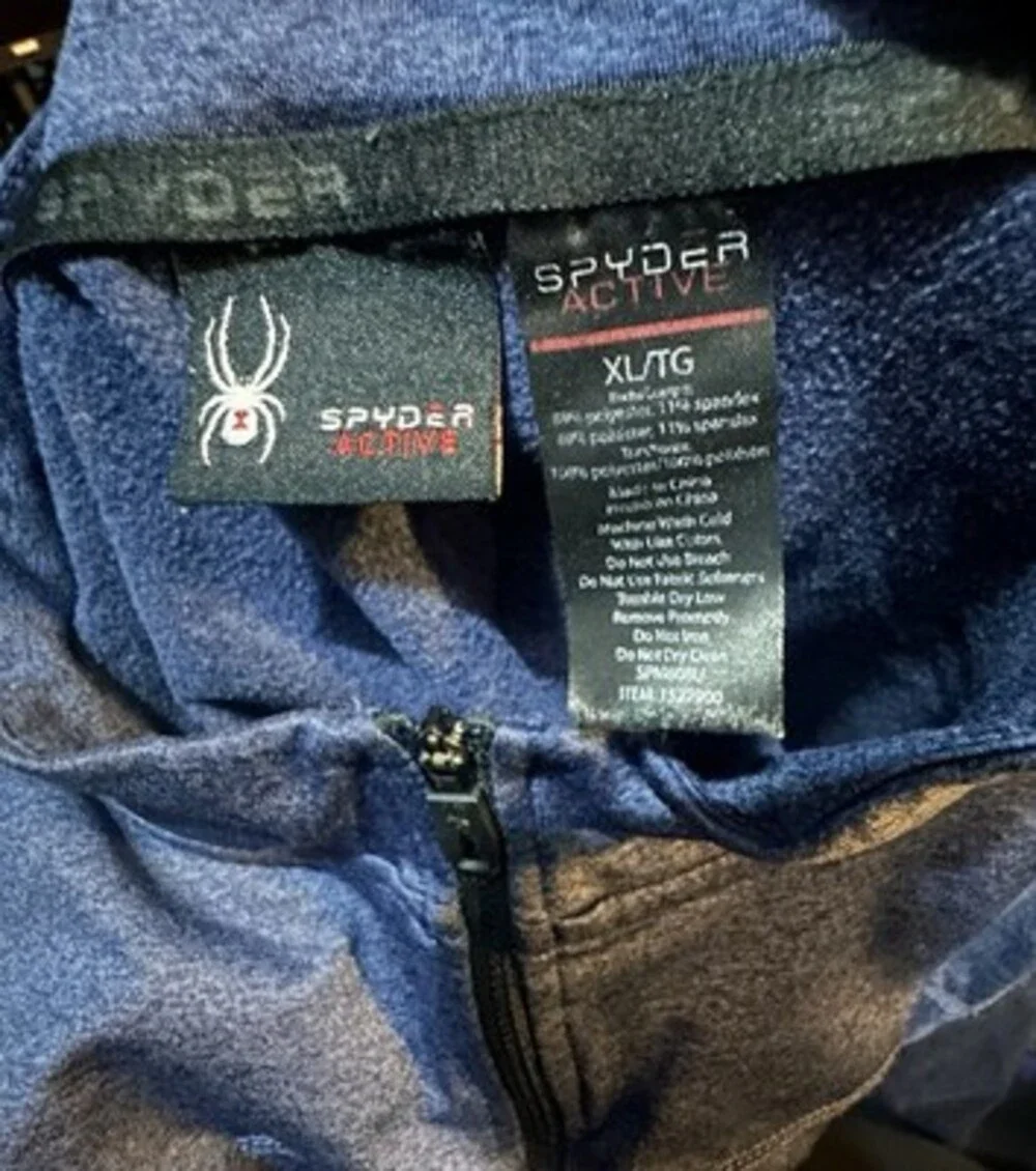 Spyder Active Men's XL Blue 1/4 Zip Mock Neck Pullover Stretch Poly/Spandex